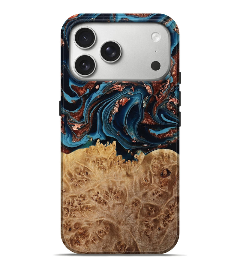 iPhone 17 Pro Max Wood Live Edge Phone Case - Lyman (Teal & Gold, 790796)