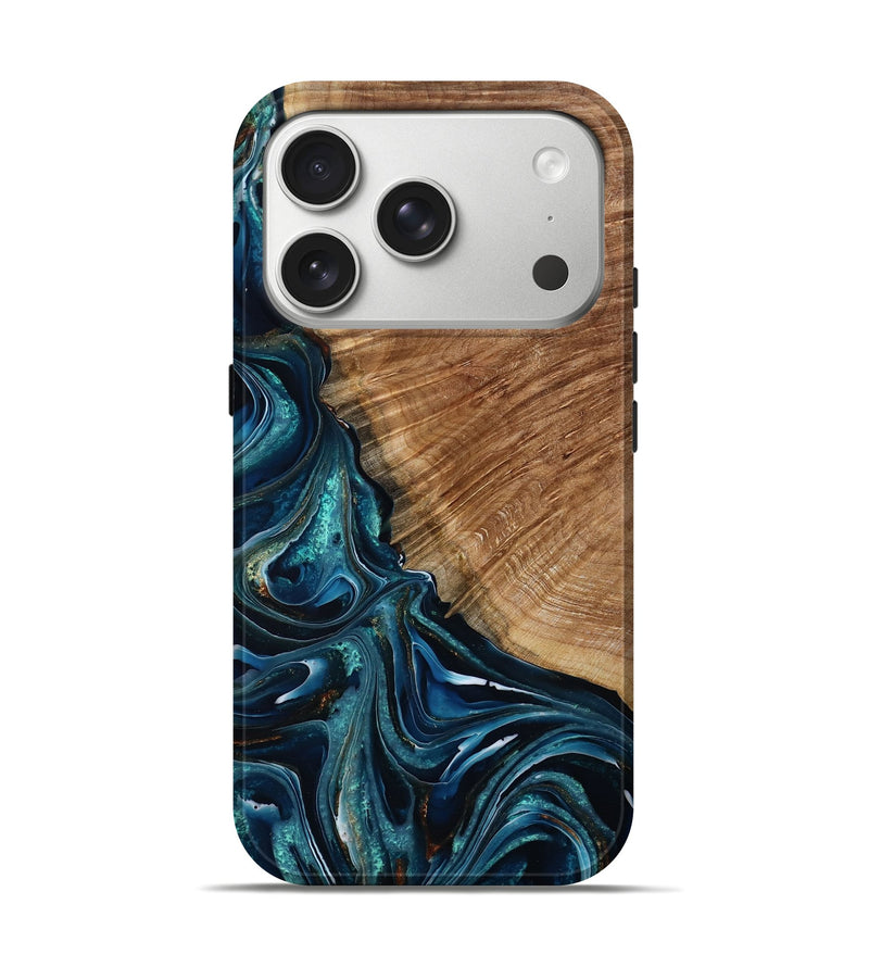 iPhone 17 Pro Wood Live Edge Phone Case - Horatio (Teal & Gold, 790802)