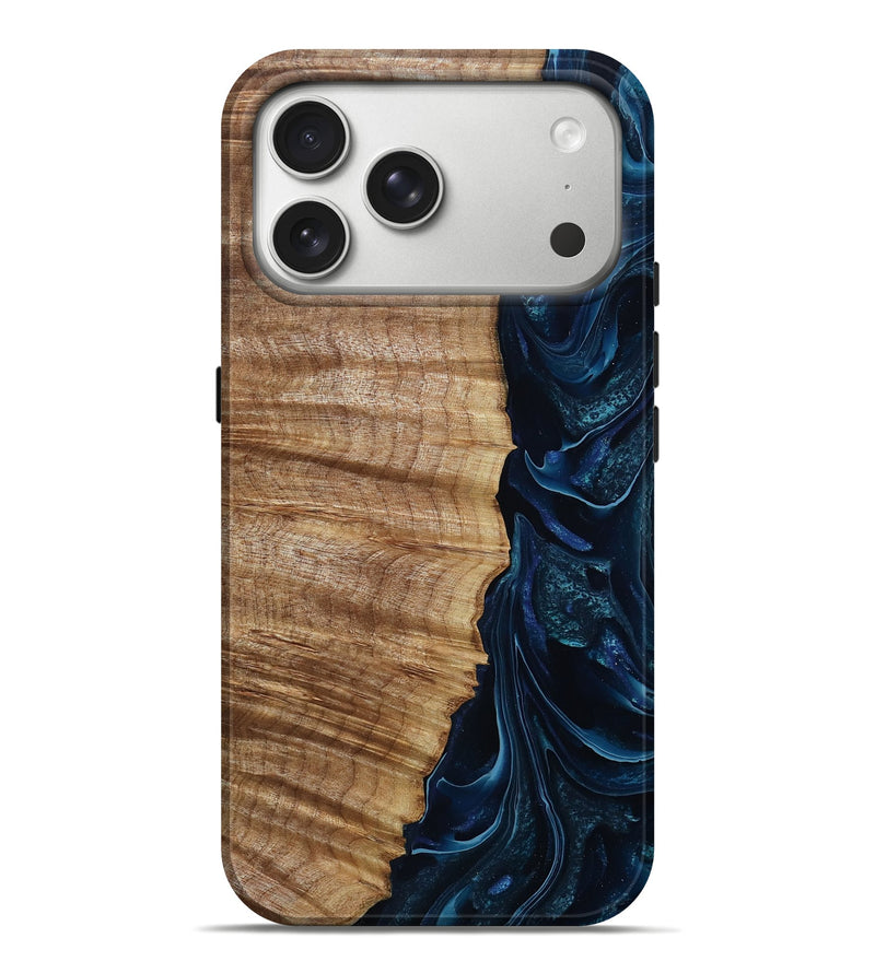 iPhone 17 Pro Max Wood Live Edge Phone Case - Maria (Blue, 790805)