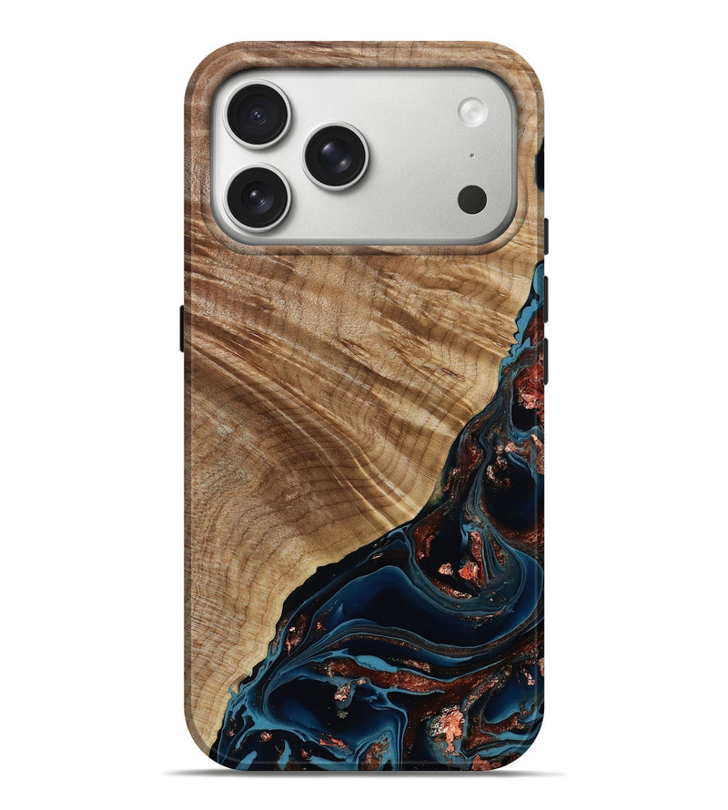 iPhone 17 Pro Max Wood Live Edge Phone Case - Ethyl (Teal & Gold, 790813)