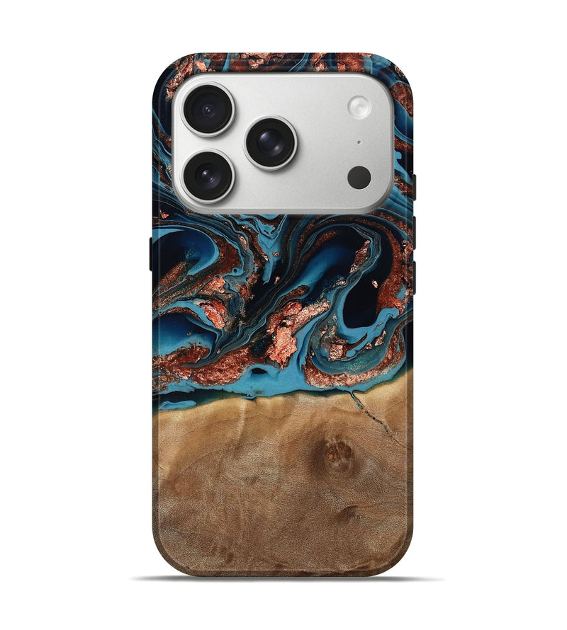 iPhone 17 Pro Wood Live Edge Phone Case - Sarai (Teal & Gold, 790814)