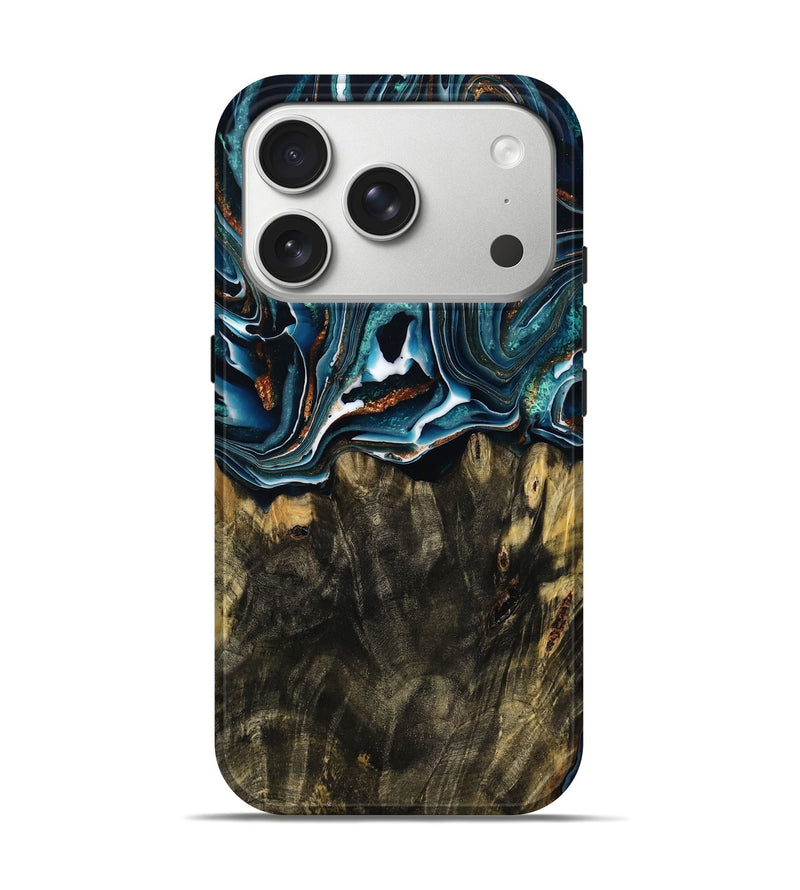 iPhone 17 Pro Wood Live Edge Phone Case - Yesenia (Teal & Gold, 790815)