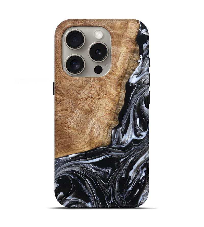 iPhone 16 Pro Wood Live Edge Phone Case - Mellie (Black & White, 790818)