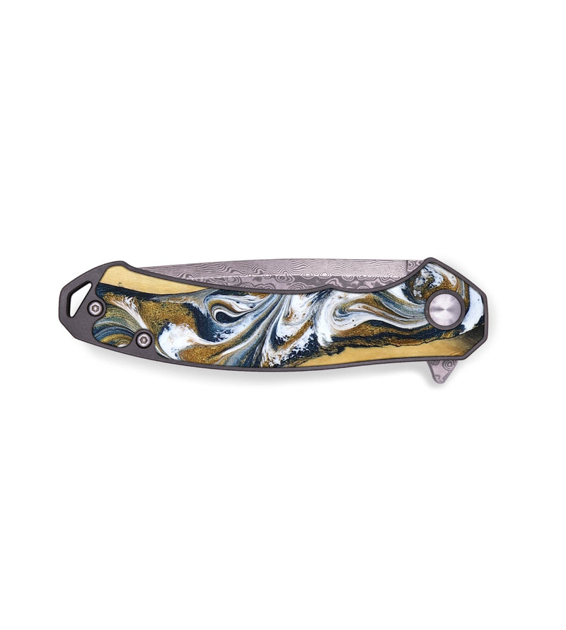 EDC Wood Pocket Knife - Trevin (Teal & Gold, 791039)