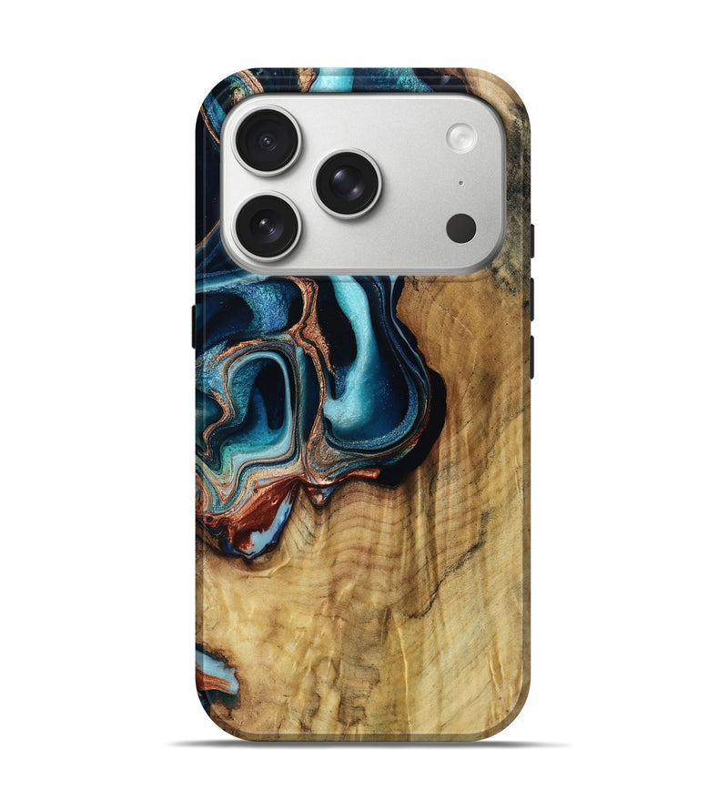iPhone 17 Pro Wood Live Edge Phone Case - Adah (Teal & Gold, 791197)