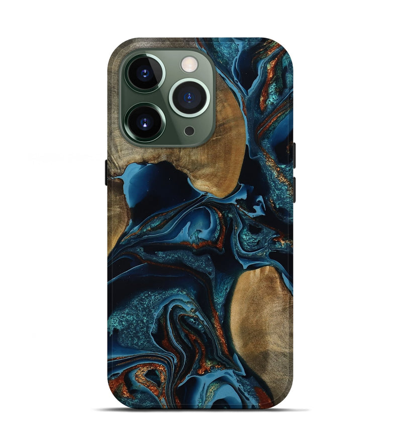 iPhone 13 Pro Wood Live Edge Phone Case - Esta (Teal & Gold, 791199)