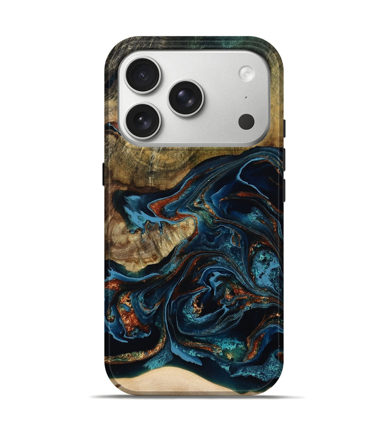 iPhone 17 Pro Wood Live Edge Phone Case - Newton (Teal & Gold, 791204)