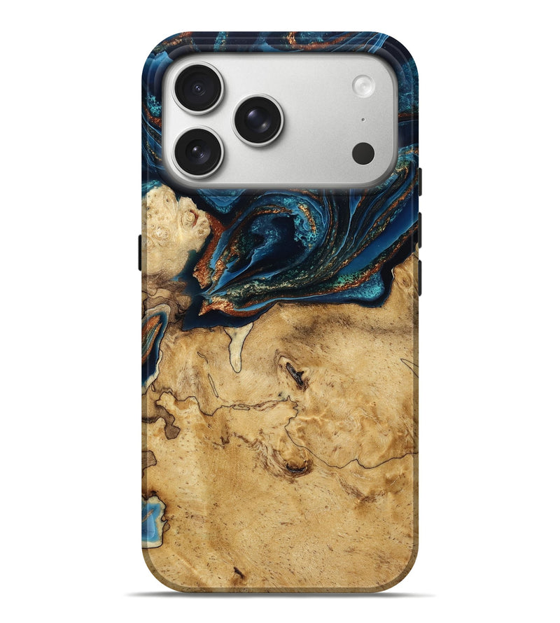 iPhone 17 Pro Max Wood Live Edge Phone Case - Kaliyah (Teal & Gold, 791213)