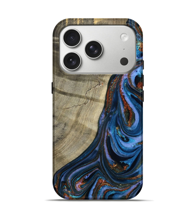 iPhone 17 Pro Wood Live Edge Phone Case - Chyna (Teal & Gold, 791231)