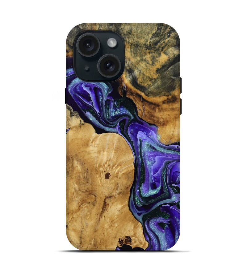 iPhone 15 Wood Live Edge Phone Case - Silvia (Purple, 791253)