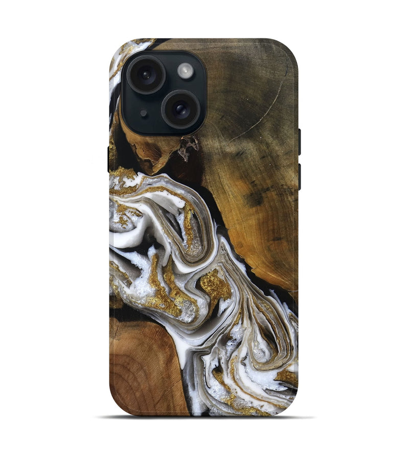 iPhone 15 Wood Live Edge Phone Case - Gerry (Black & White, 791264)