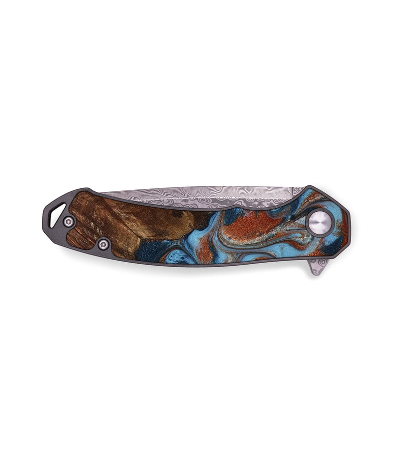 EDC Wood Pocket Knife - Jesica (Teal & Gold, 791313)