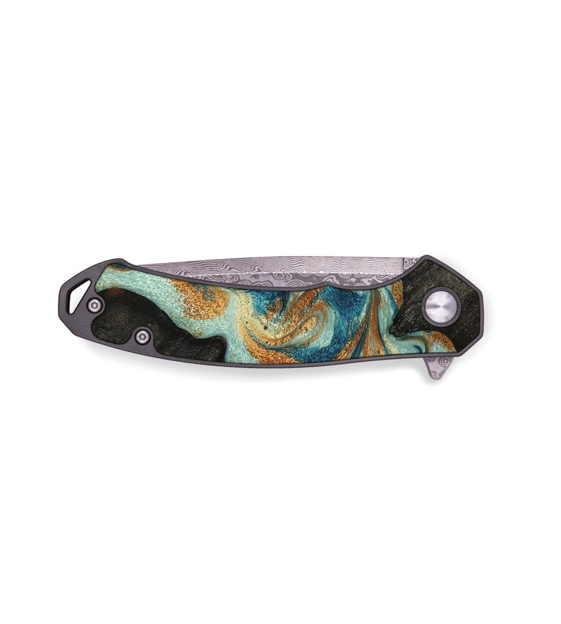 EDC Wood Pocket Knife - Devonte (Teal & Gold, 791428)