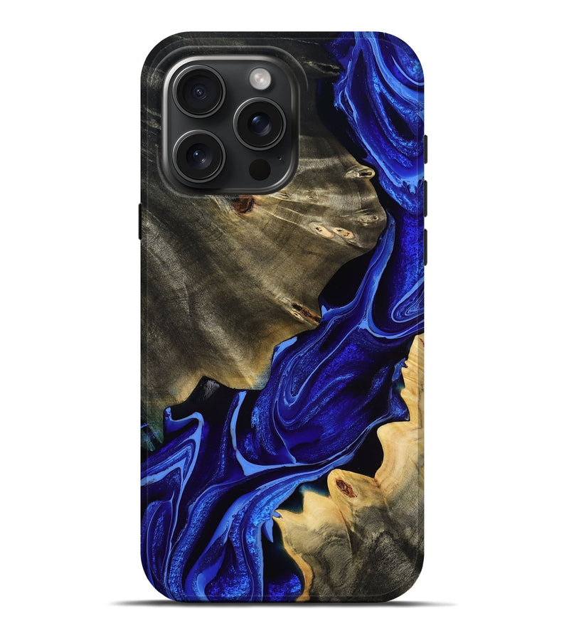 iPhone 16 Pro Max Wood Live Edge Phone Case - Doretha (Blue, 791571)
