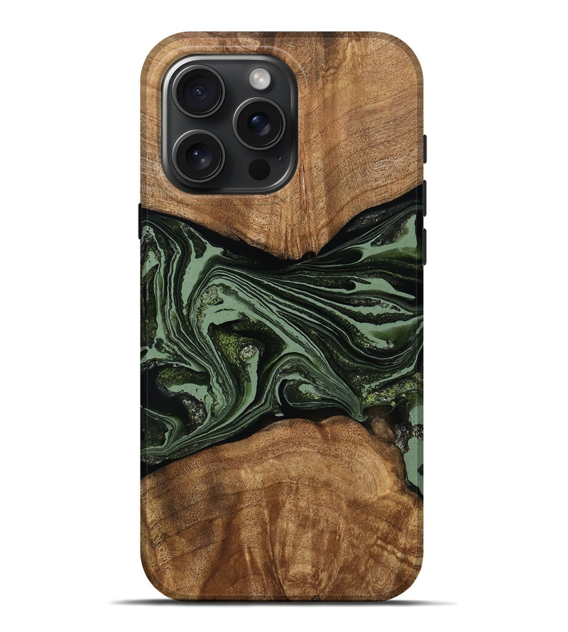 iPhone 16 Pro Max Wood Live Edge Phone Case - Horace (Green, 791574)