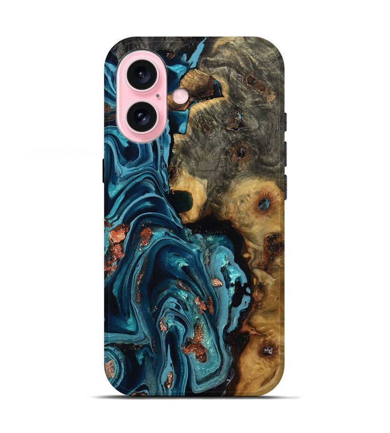 iPhone 17 Wood Live Edge Phone Case - Andie (Teal & Gold, 791575)