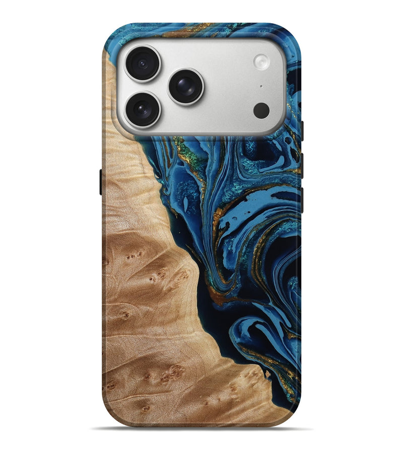 iPhone 17 Pro Max Wood Live Edge Phone Case - Kristin (Teal & Gold, 791577)