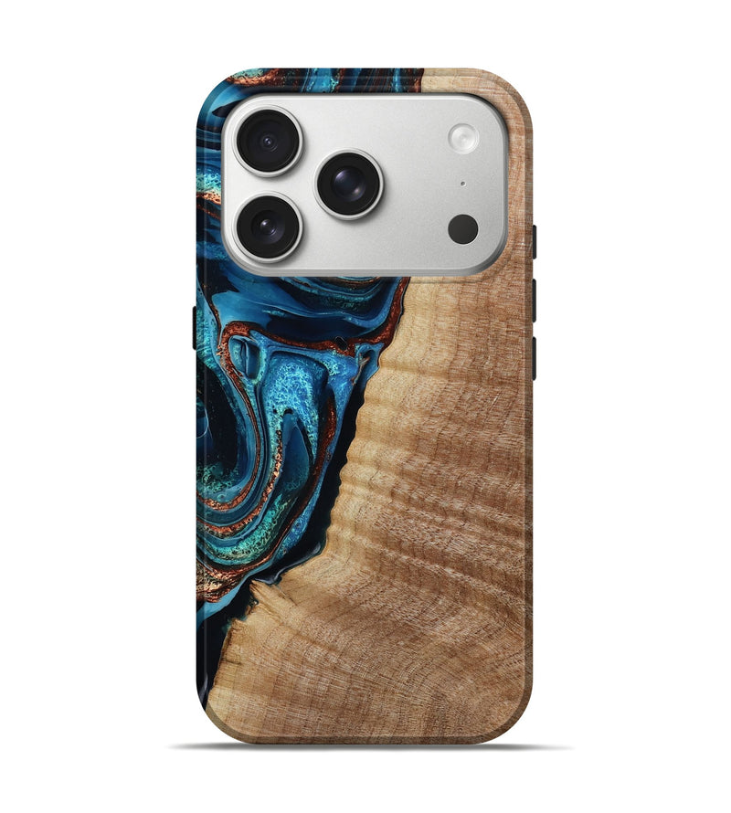 iPhone 17 Pro Wood Live Edge Phone Case - Kimora (Teal & Gold, 791579)