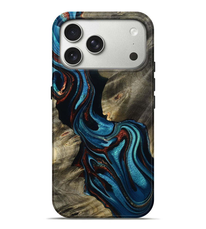 iPhone 17 Pro Max Wood Live Edge Phone Case - Latonya (Teal & Gold, 791586)