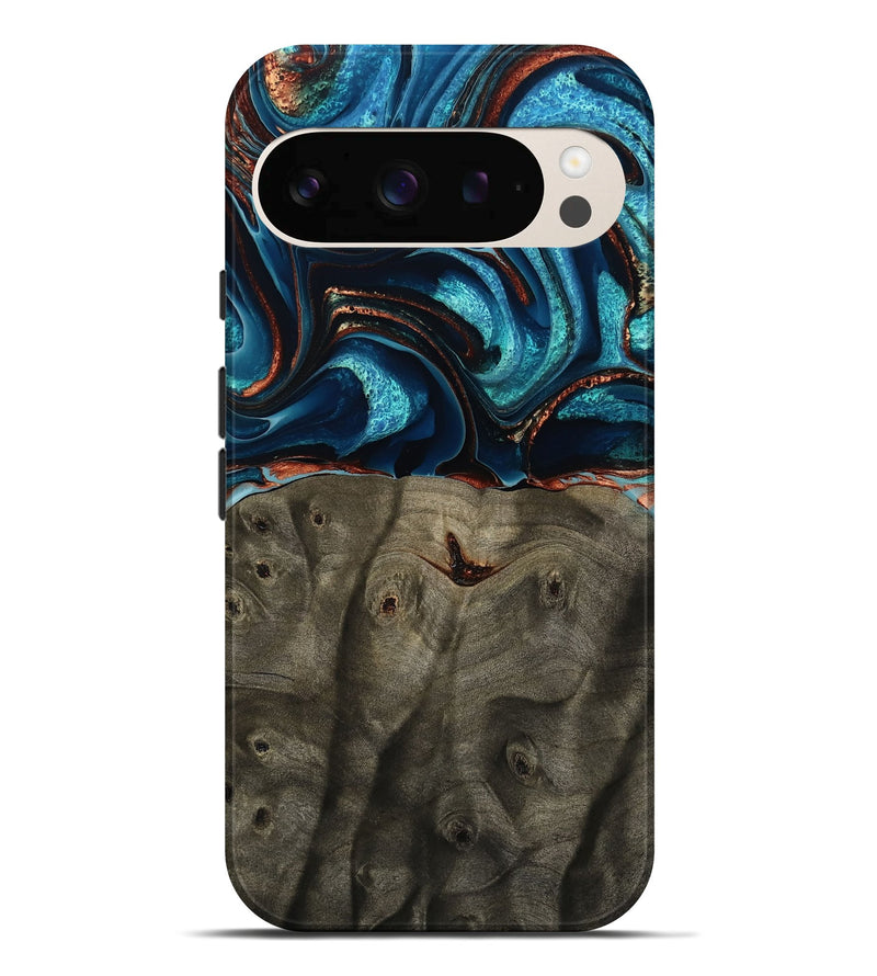Pixel 10 Pro XL Wood Live Edge Phone Case - Westyn (Teal & Gold, 791587)