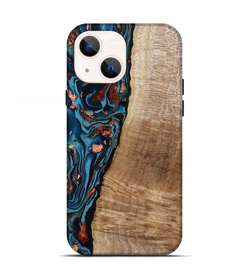 iPhone 13 Wood Live Edge Phone Case - Kathy (Teal & Gold, 792021)
