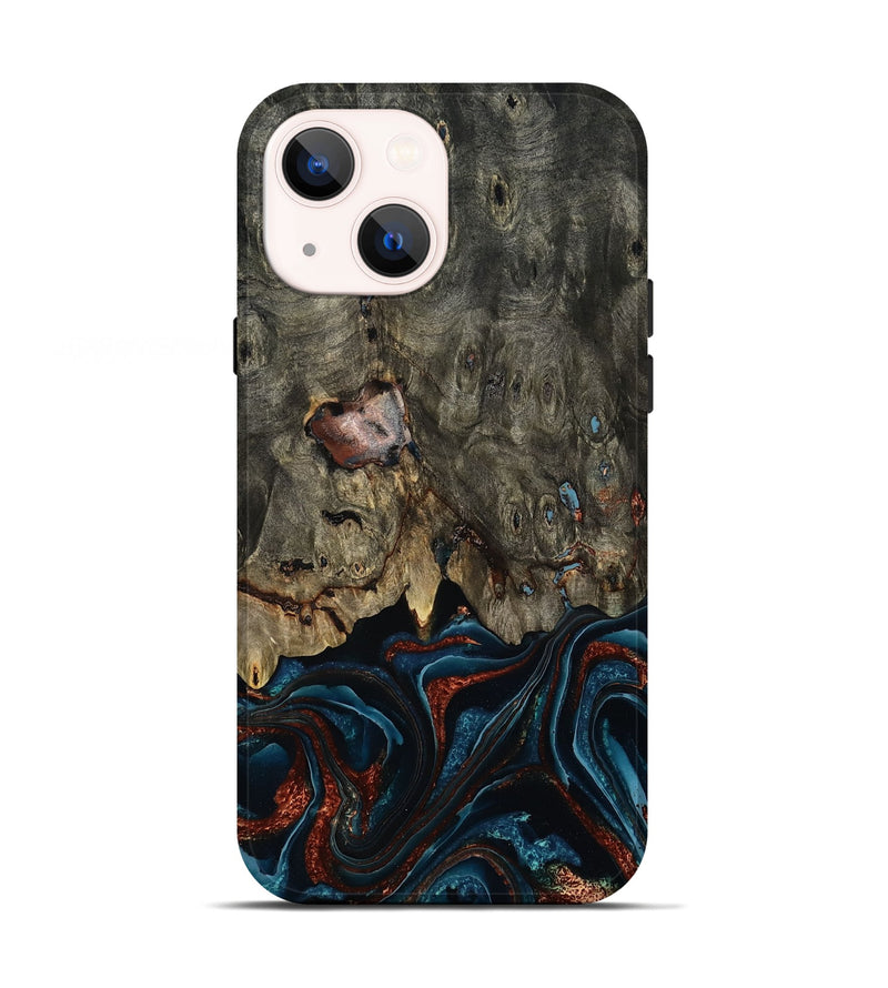 iPhone 13 Wood Live Edge Phone Case - America (Teal & Gold, 792031)