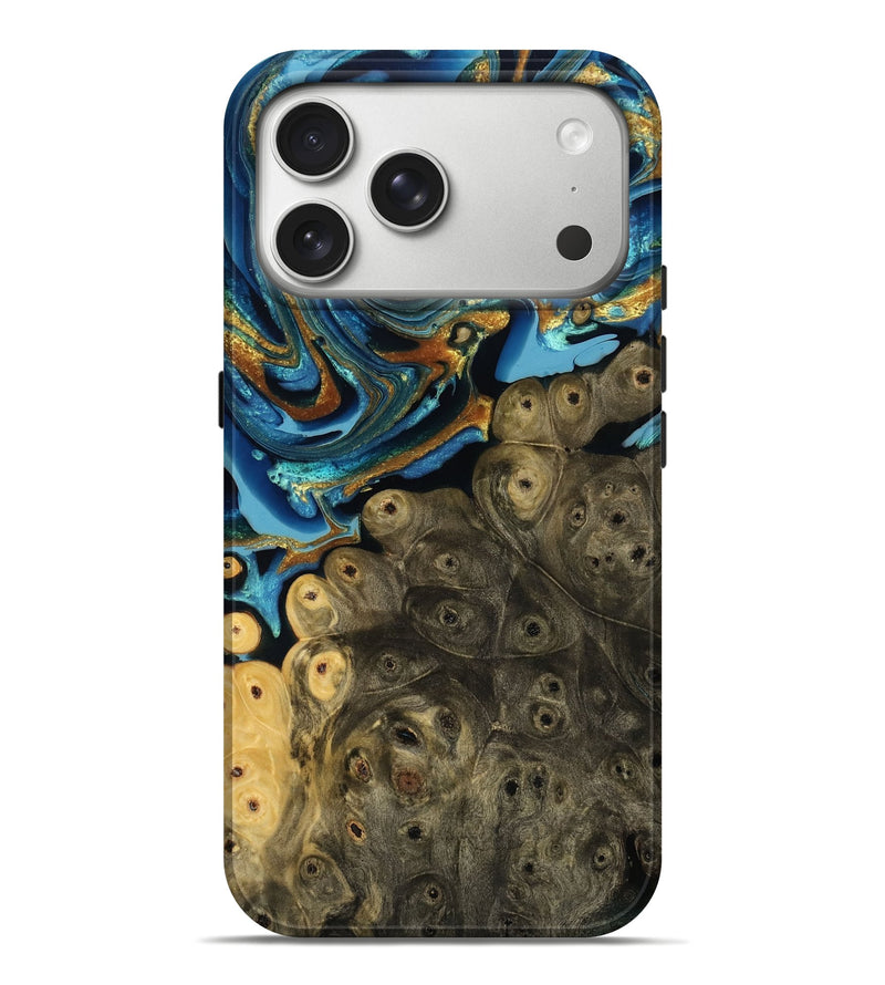 iPhone 17 Pro Max Wood Live Edge Phone Case - Lem (Teal & Gold, 792032)