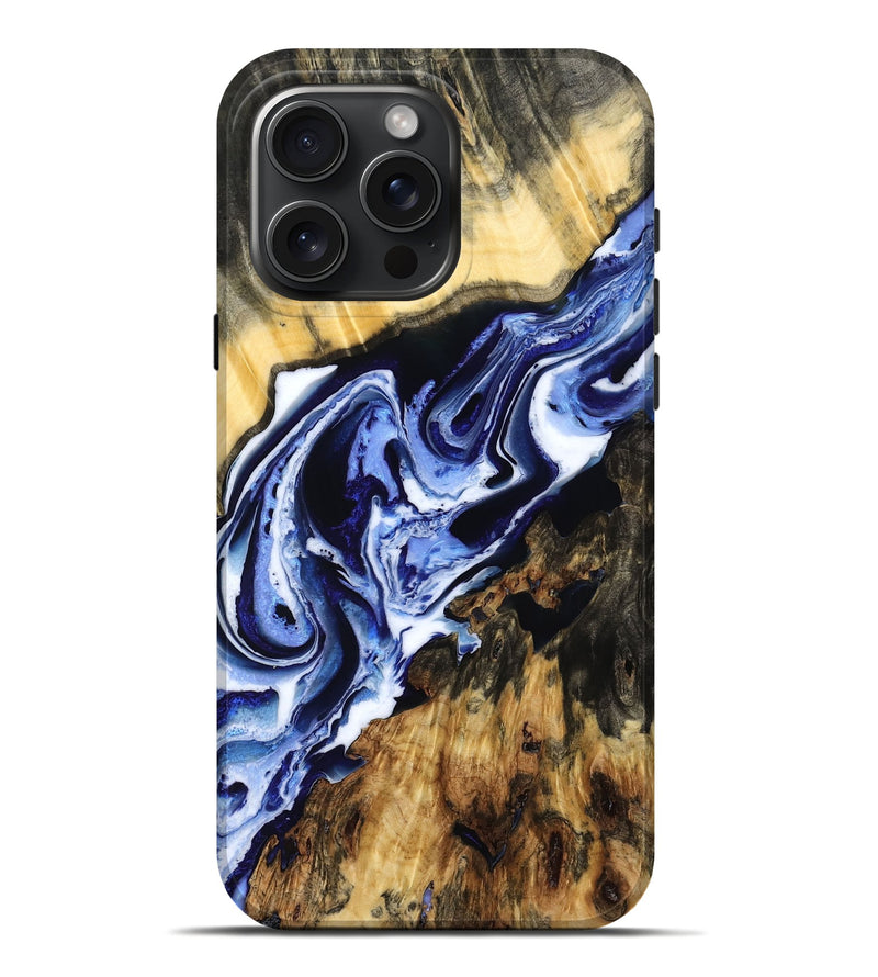 iPhone 16 Pro Max Wood Live Edge Phone Case - Lakelyn (Blue, 792239)