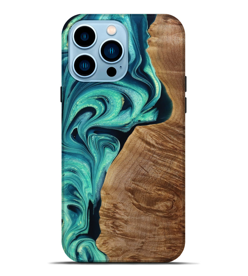 iPhone 14 Pro Max Wood Live Edge Phone Case - Onyx (Green, 792272)