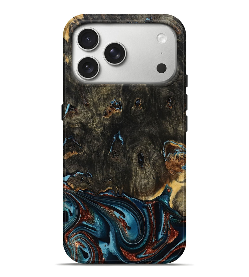 iPhone 17 Pro Max Wood Live Edge Phone Case - Jorja (Teal & Gold, 792521)