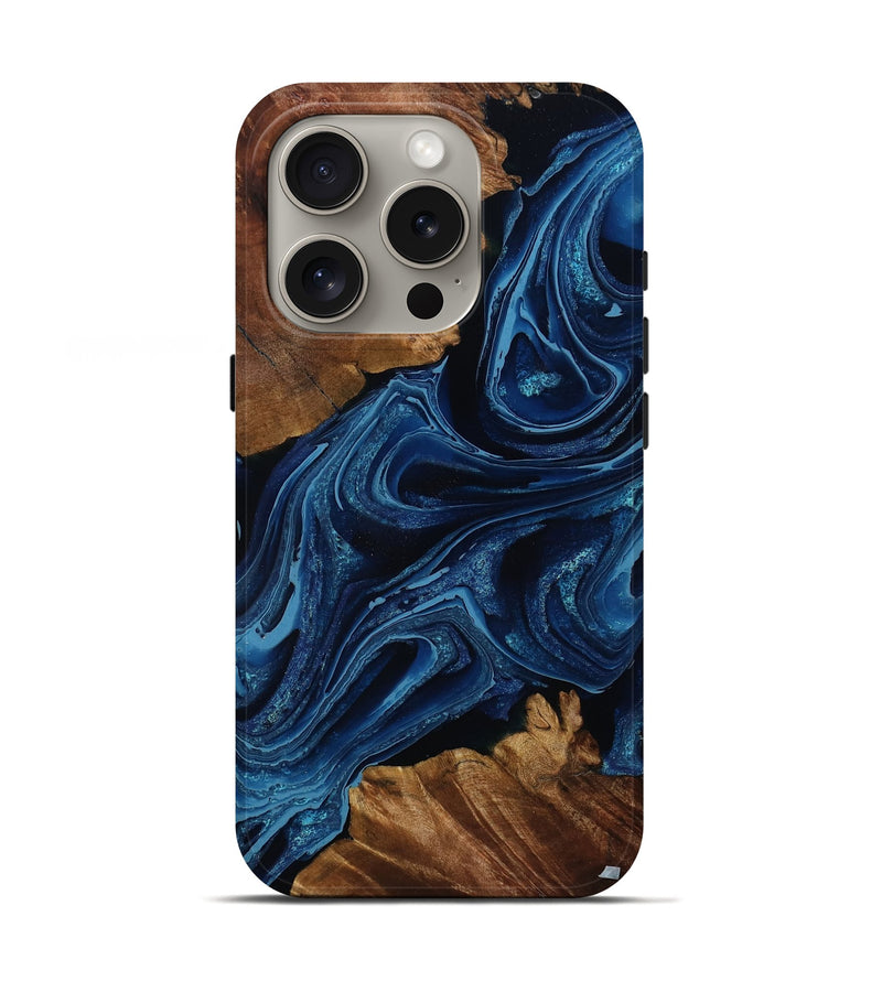 iPhone 16 Pro Wood Live Edge Phone Case - Mariana (Blue, 792618)