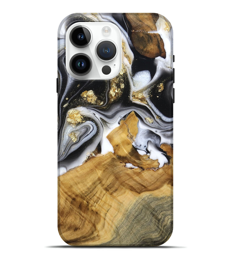 iPhone 15 Pro Max Wood Live Edge Phone Case - Kathy (Black & White, 792899)