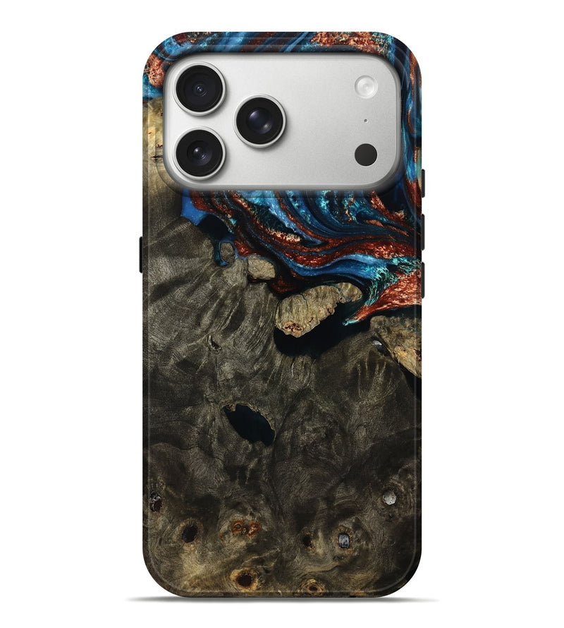 iPhone 17 Pro Max Wood Live Edge Phone Case - Lyn (Teal & Gold, 792917)