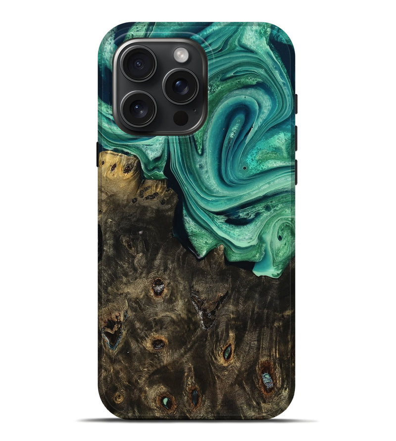 iPhone 16 Pro Max Wood Live Edge Phone Case - Cristin (Green, 792937)