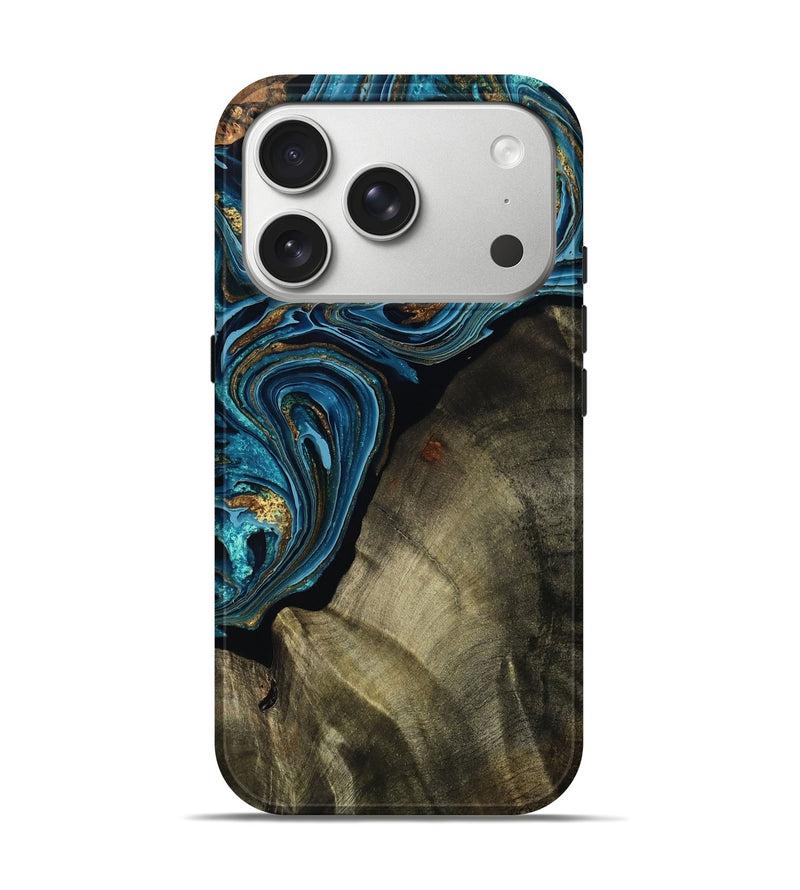 iPhone 17 Pro Wood Live Edge Phone Case - Rilla (Teal & Gold, 793118)