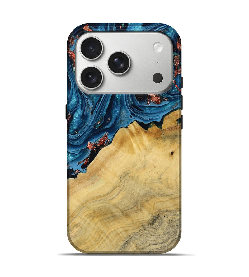 iPhone 17 Pro Wood Live Edge Phone Case - Yair (Teal & Gold, 793128)