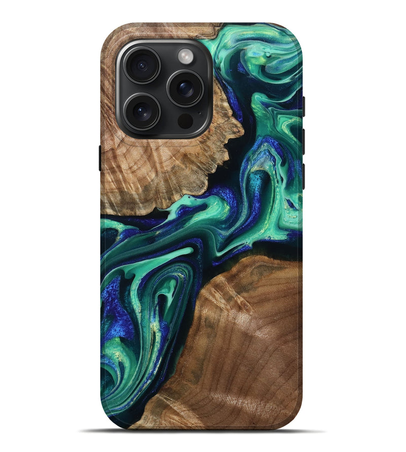 iPhone 16 Pro Max Wood Live Edge Phone Case - Lily (Green, 793407)