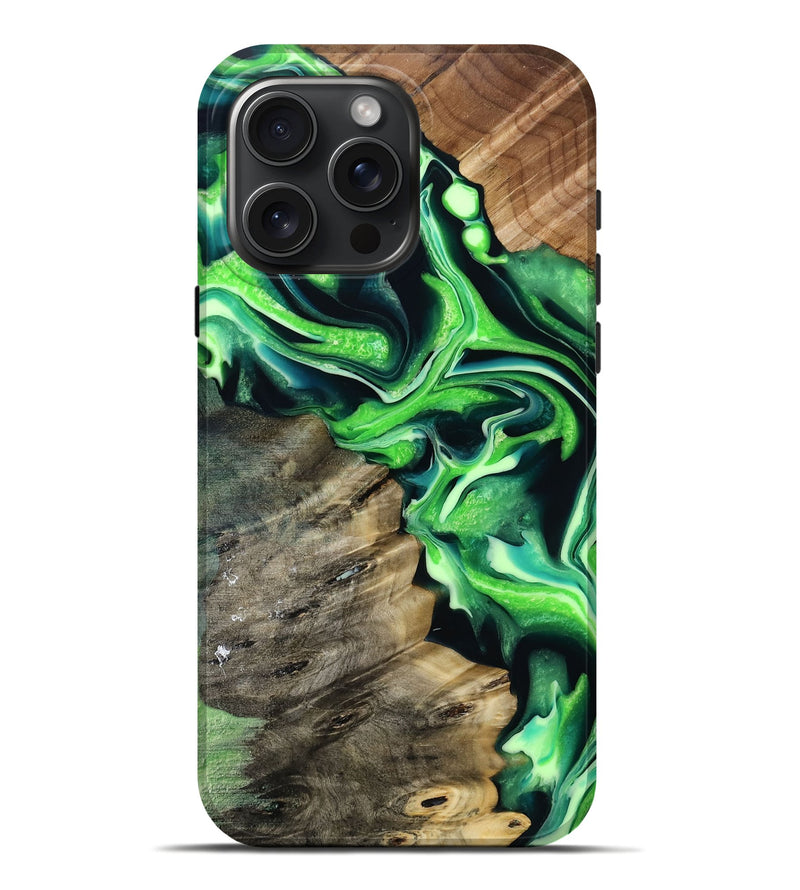 iPhone 16 Pro Max Wood Live Edge Phone Case - Pam (Green, 793409)