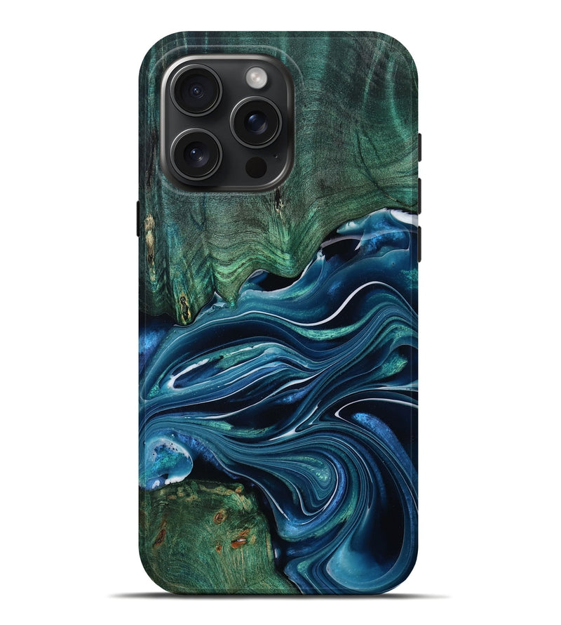 iPhone 16 Pro Max Wood Live Edge Phone Case - Geo (Blue, 793422)