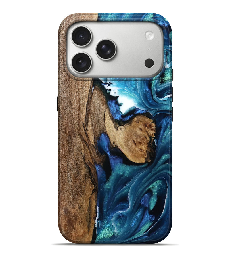 iPhone 17 Pro Max Wood Live Edge Phone Case - Green (Blue, 793443)
