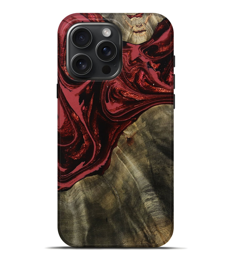 iPhone 16 Pro Max Wood Live Edge Phone Case - Edsel (Red, 793451)