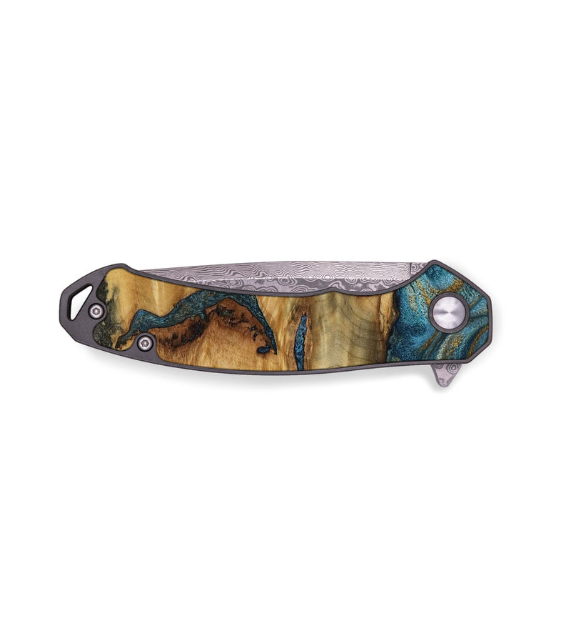 EDC Wood Pocket Knife - Finn (Teal & Gold, 793745)