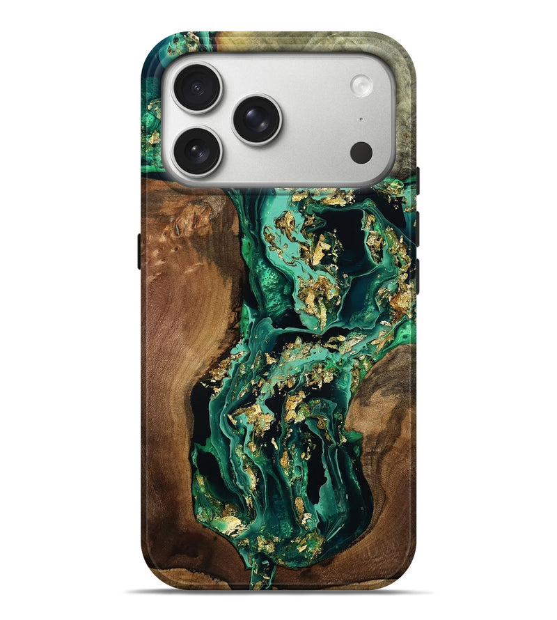 iPhone 17 Pro Max Wood Live Edge Phone Case - Golden (Green, 793845)