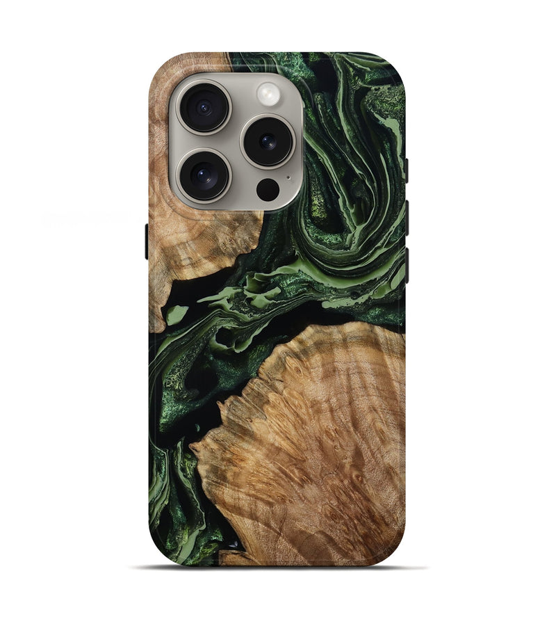 iPhone 16 Pro Wood Live Edge Phone Case - Karly (Green, 793854)