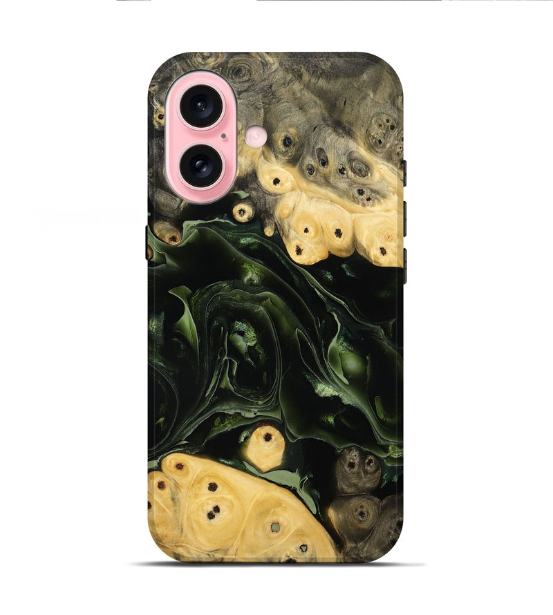 iPhone 16 Wood Live Edge Phone Case - Love (Green, 793867)