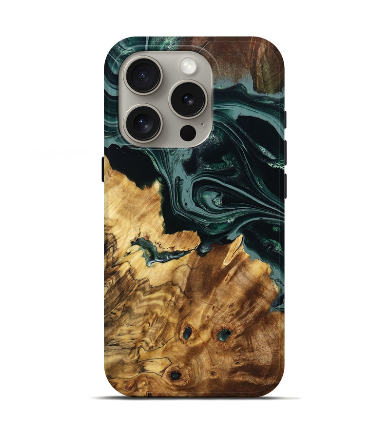 iPhone 16 Pro Wood Live Edge Phone Case - Curtis (Green, 793873)