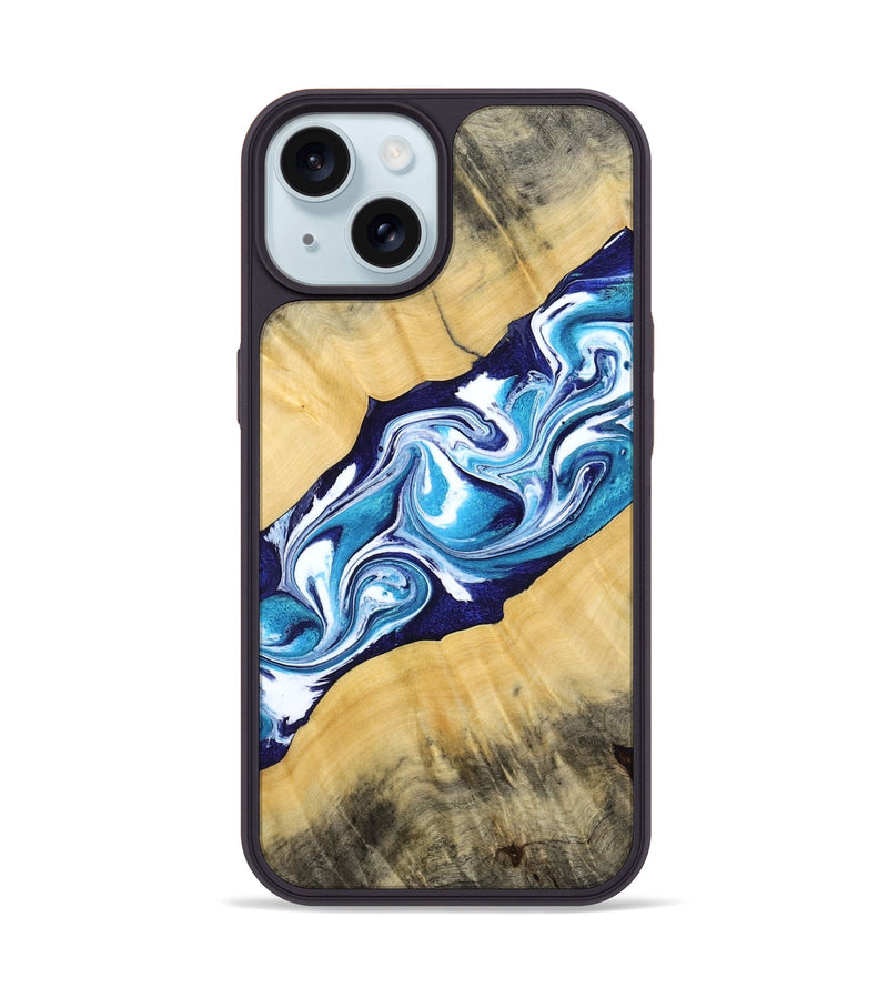 iPhone 15 Wood Phone Case - Martha (Blue, 794050)