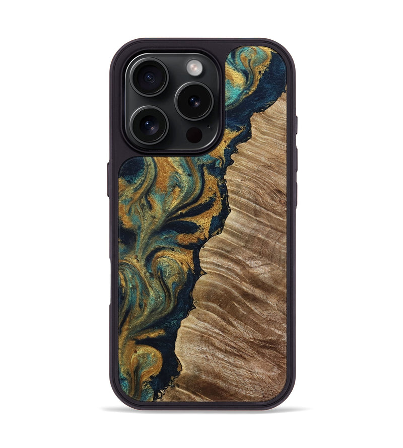 iPhone 16 Pro Wood Phone Case - Gannon (Teal & Gold, 794120)