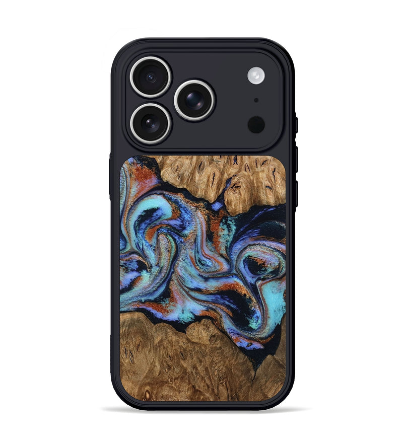 iPhone 17 Pro Wood Phone Case - Daija (Teal & Gold, 794126)