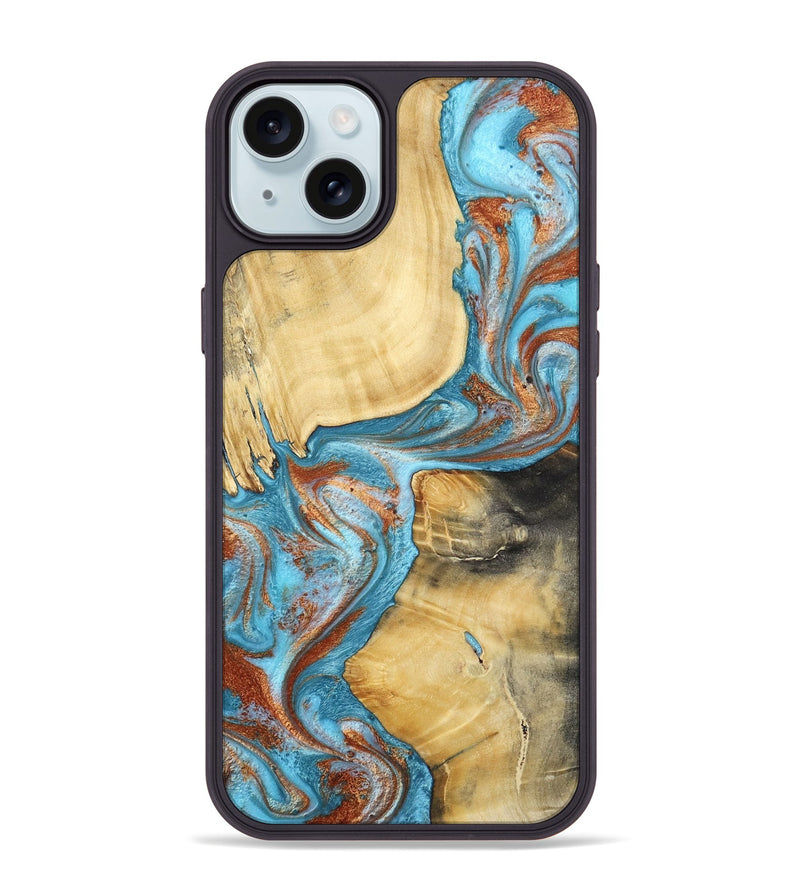 iPhone 15 Plus Wood Phone Case - Zion (Teal & Gold, 794135)